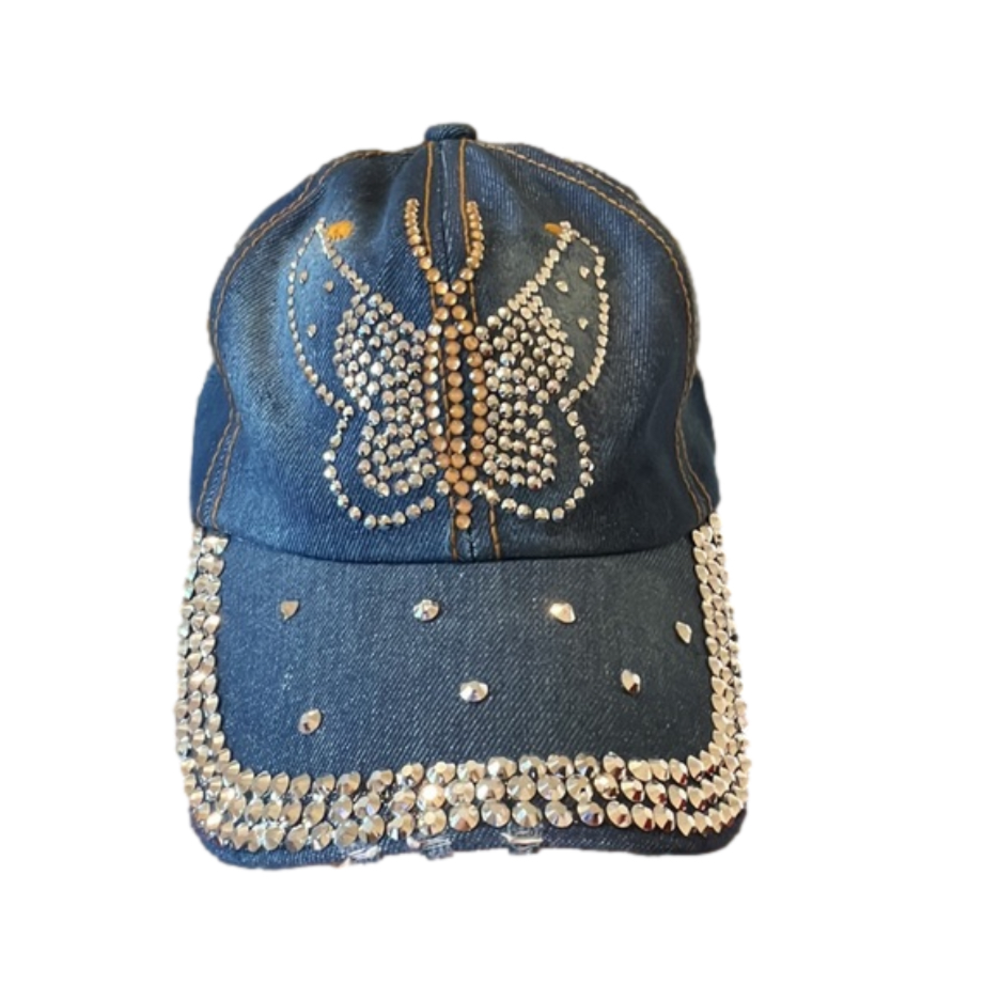 Rhinestone Denim Butterfly Baseball Cap
